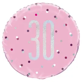 30 års Folieballong Rosa & Sølv