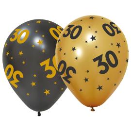Latexballonger med Stjerner & Tallet 30 6-pakning