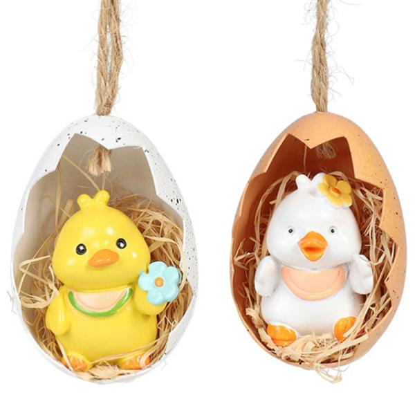 Hengende Kylling i Halv Eggeskall 4x6 cm 2-pakning