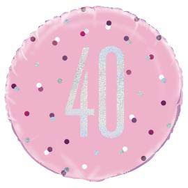 40 års Folieballong Rosa & Sølv