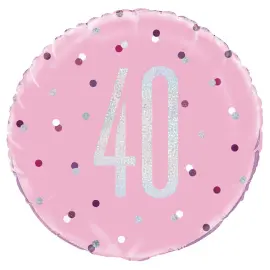 40 års Folieballong Rosa & Sølv