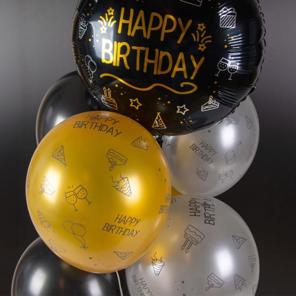Latexballonger Happy Birthday Svart/Sølv/Gull 8-pakning