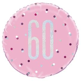 60 års Folieballong Rosa & Sølv