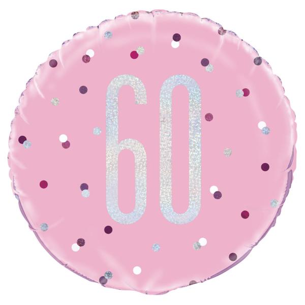 60 års Folieballong Rosa & Sølv