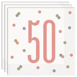 50 års Servietter Hvit & Rosa