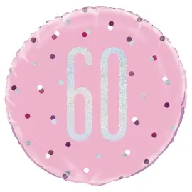 60 års Folieballong Rosa & Sølv