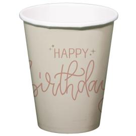 Pappkopper Happy Birthday Kremhvit/Kremrosa 8-pakning