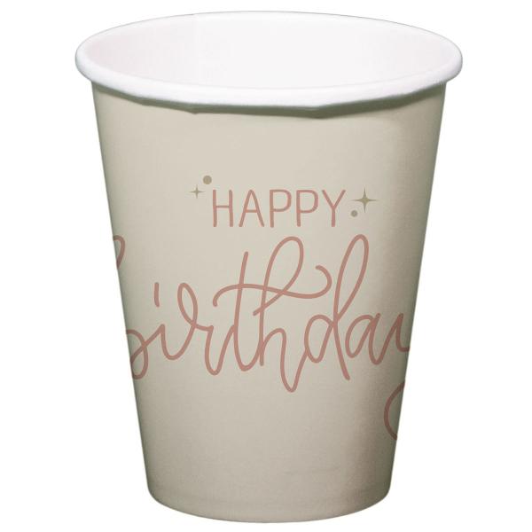 Pappkopper Happy Birthday Kremhvit/Kremrosa 8-pakning
