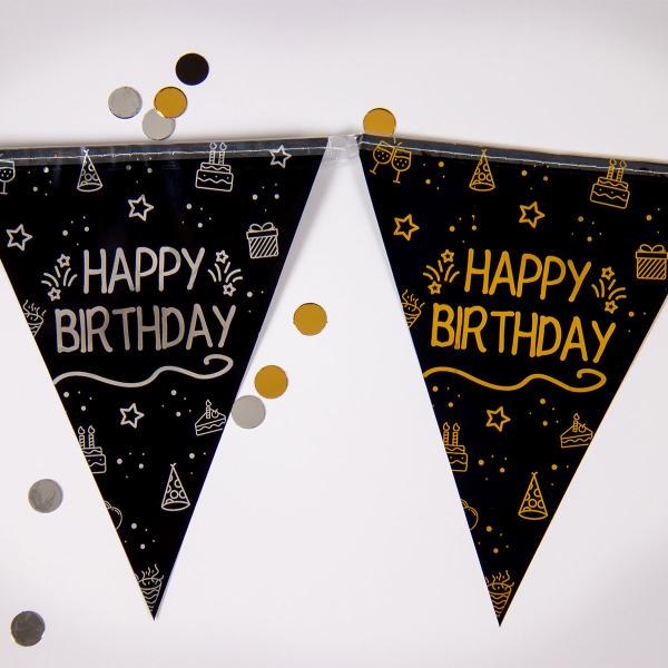 Vimpelgirlander Happy Birthday Svart