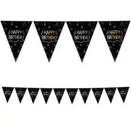 Vimpelgirlander Happy Birthday Svart