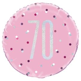70 års Folieballong Rosa & Sølv
