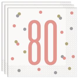 80 års Servietter Hvit & Rosa