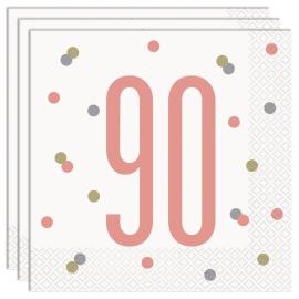 90 års Servietter Hvit & Rosa