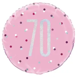 70 års Folieballong Rosa & Sølv