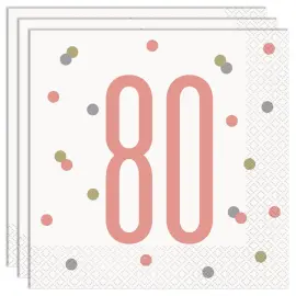 80 &aring;rs Servietter Hvit & Rosa