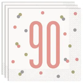 90 års Servietter Hvit & Rosa