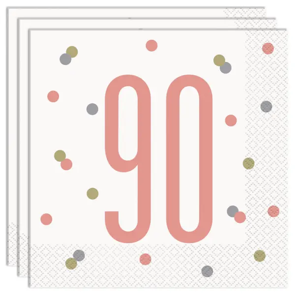 90 års Servietter Hvit & Rosa