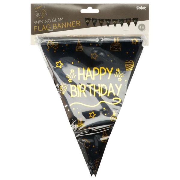 Vimpelgirlander Happy Birthday Svart