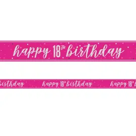 Happy 18th Birthday Banner Rosa & Sølv