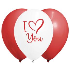 I Love You Ballonger R&oslash;d/Hvit 30 cm 6-pakning