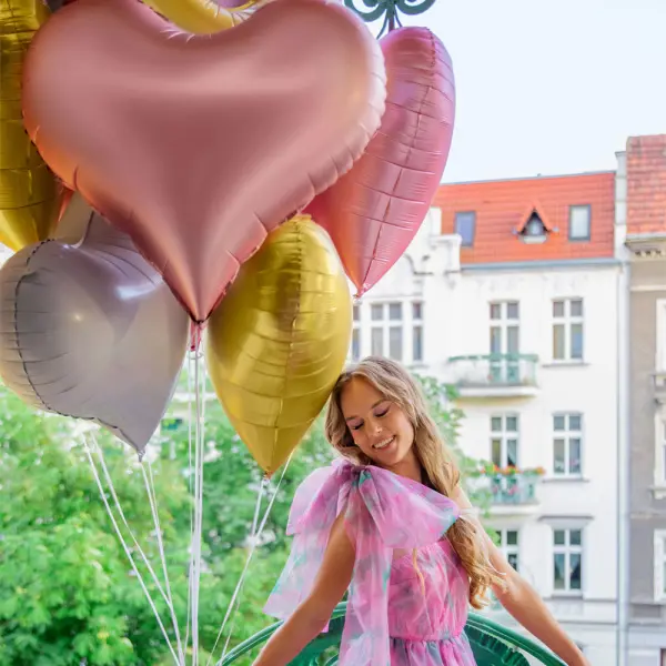 Stor Hjerteformet Ballong Lysrosa