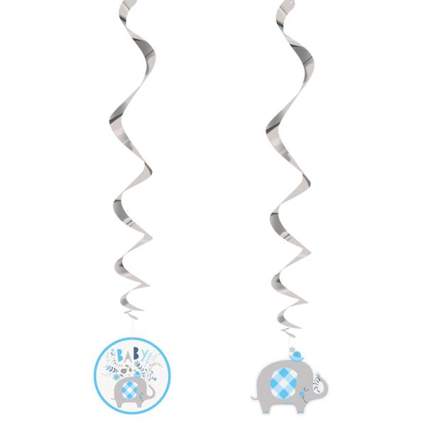 Babyshower Hengende Dekorasjoner Swirls Elefant Blå