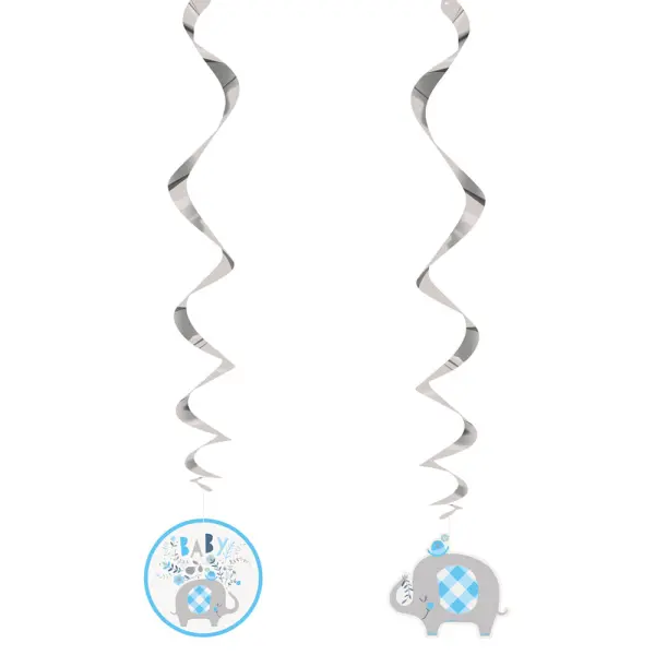 Babyshower Hengende Dekorasjoner Swirls Elefant Blå