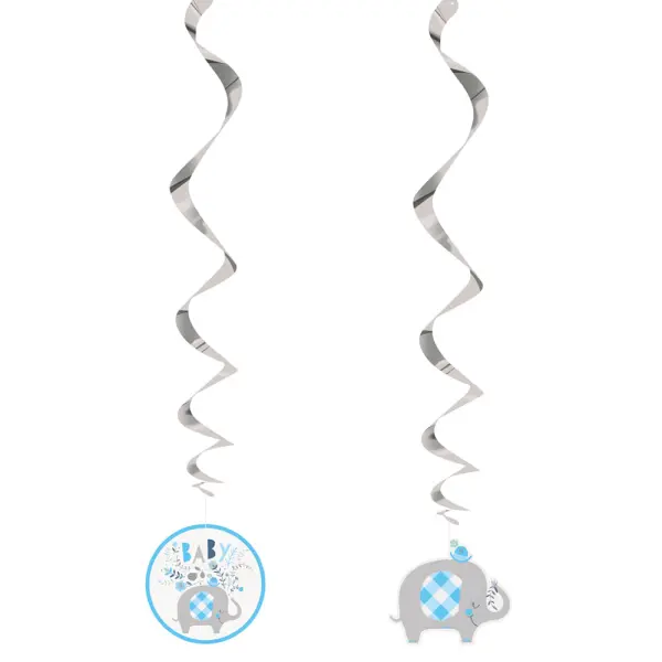 Babyshower Hengende Dekorasjoner Swirls Elefant Blå