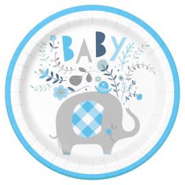 Babyshower Papptallerkener Elefant Blå
