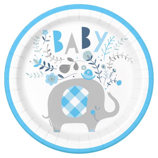 Babyshower Papptallerkener Elefant Blå