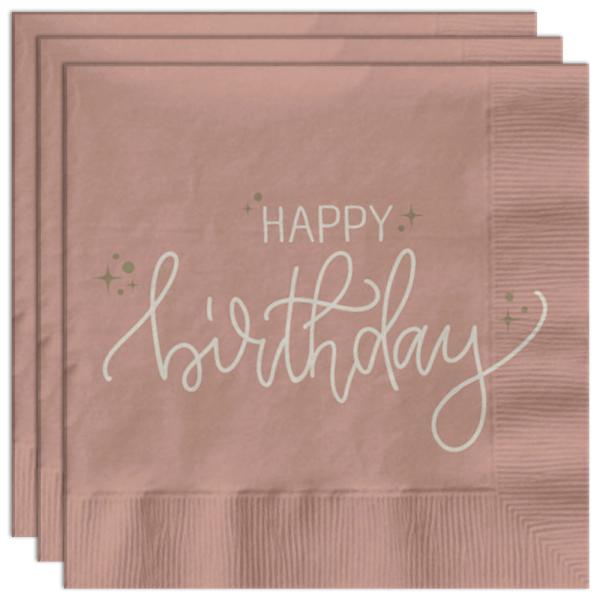 Papirservietter Happy Birthday Kremrosa 20-pakning