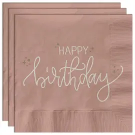 Papirservietter Happy Birthday Kremrosa 20-pakning