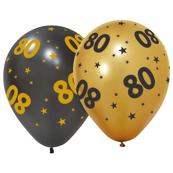 Latexballonger med Stjerner & Tallet 80 6-pakning