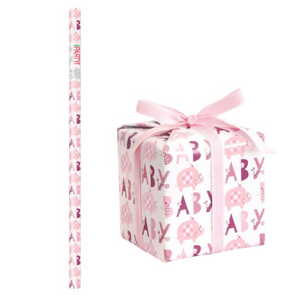 Babyshower Gavepapir Elefant Rosa