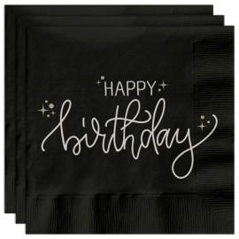 Papirservietter Happy Birthday Svart 20-pakning