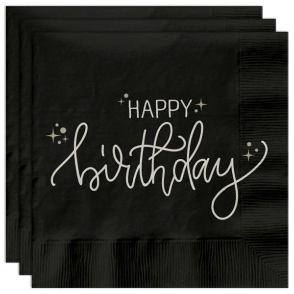 Papirservietter Happy Birthday Svart 20-pakning
