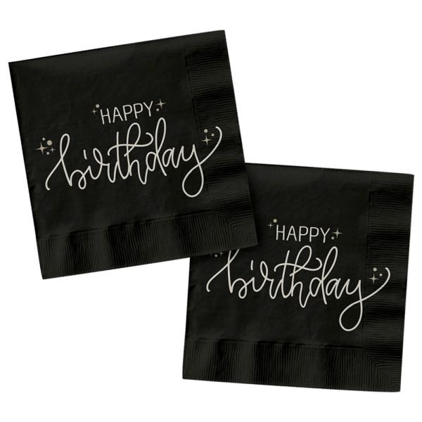 Papirservietter Happy Birthday Svart 20-pakning