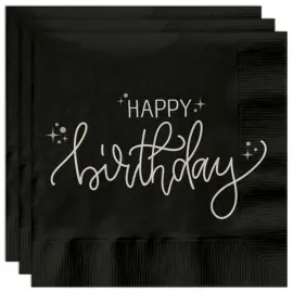 Papirservietter Happy Birthday Svart 20-pakning