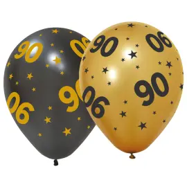 Latexballonger med Stjerner & Tallet 90 6-pakning