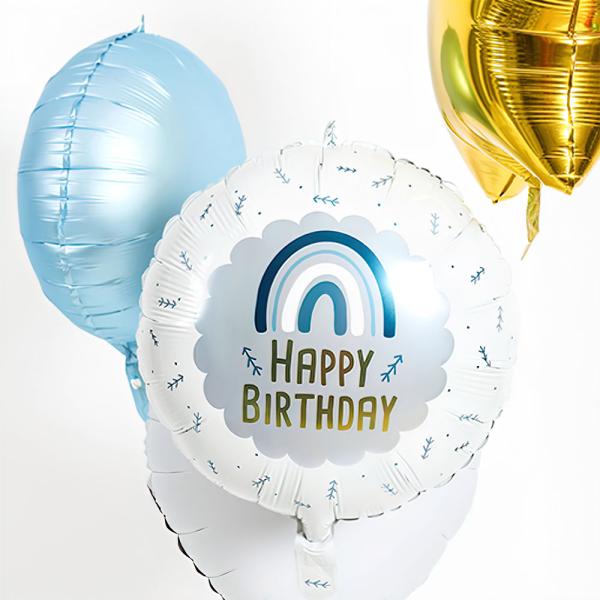 Folieballong Happy Birthday Regnbue Blå