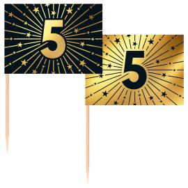 Partypicks 5 år Gull/Svart 50-pakning