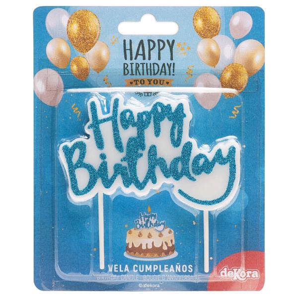 Glitrende Happy Birthday Kakelys Blå