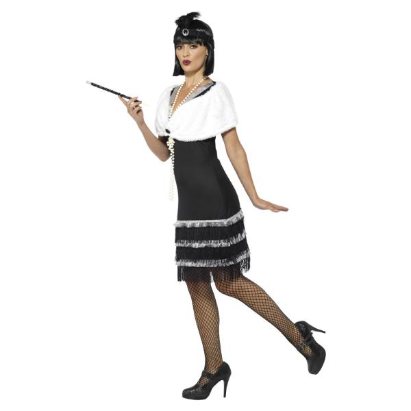 Flapper Kjole med Pelsboa Kostyme