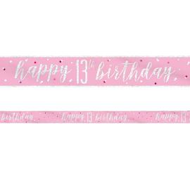 Happy 13th Birthday Banner Rosa & Sølv