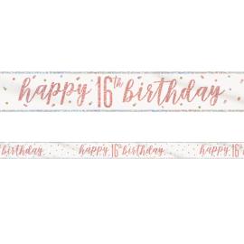 Happy 16th Birthday Banner Hvit & Rosegull