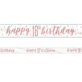 Happy 18th Birthday Banner Hvit & Rosegull