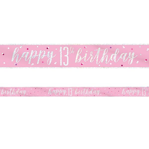 Happy 13th Birthday Banner Rosa & Sølv