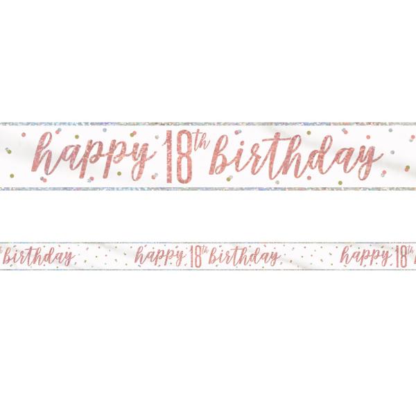 Happy 18th Birthday Banner Hvit & Rosegull