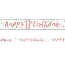 Happy 18th Birthday Banner Hvit & Rosegull