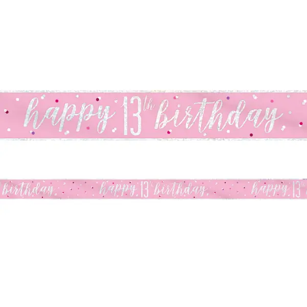 Happy 13th Birthday Banner Rosa & Sølv